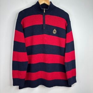 VTG Lauren Ralph Lauren Striped 1/4 Zip Sweater XL Cotton USA Preppy Old Money